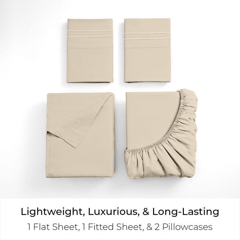 Mellanni California King Sheets Set - 4 PC Iconic Collection Bedding - Hotel Luxury, Extra Soft, Cooling Bed Sheets - Wrinkle, Fade, Stain Resistant (Cal King, Beige) - Image 3